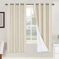 2 pcs  H.VERSAILTEX 100% Blackout Linen Curtains Full Light Blocking Curtains for Bedroom, Textured Window Curtains for Living Room, Energy Efficient Curtains White Liner