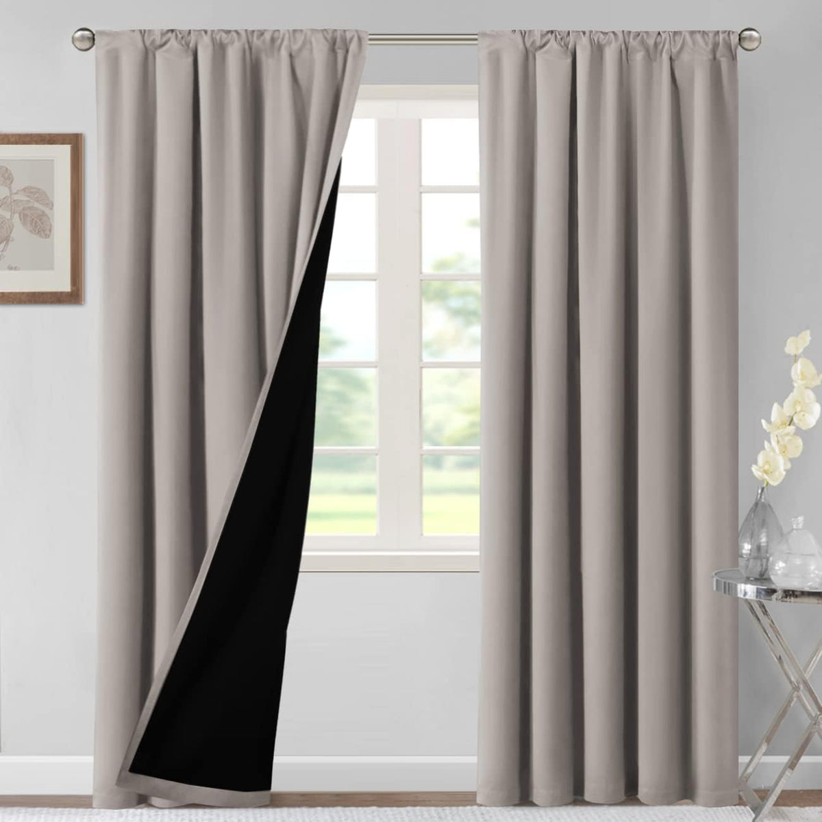 H.VERSAILTEX 100% Blackout Curtains for Bedroom Short Curtains Half Window Curtains for Kitchen, Privacy Energy Saving Curtain Tiers for Bathroom Shades, W 42 x L 36 inch, Pumice Stone, Set of 2