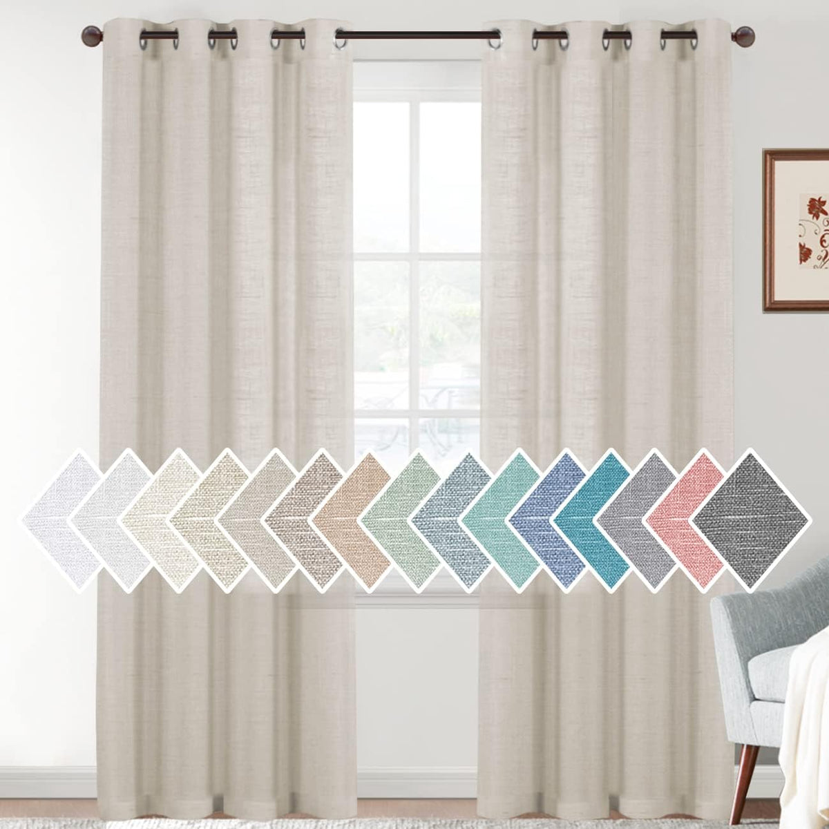 Linen Sheer Curtains Semi Sheer Light Filtering Silver Grommet 2 Panels product feature or detail image