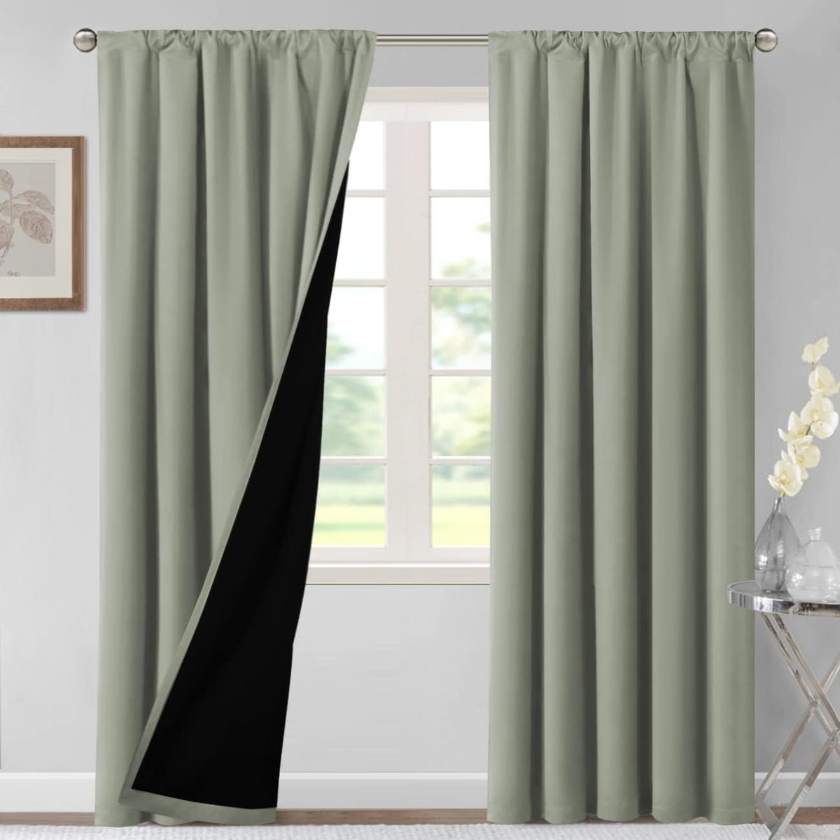 H.VERSAILTEX 100% Blackout Curtains for Bedroom Short Curtains Half Window Curtains for Kitchen, Privacy Energy Saving Curtain Tiers for Bathroom Shades, W 42 x L 36 inch, Pumice Stone, Set of 2