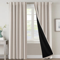 H.VERSAILTEX 100% Blackout Curtains for Bedroom with Black Liner Full Room Darkening Curtains 84 Inch Long Thermal Insulated Back Tab/Rod Pocket Window Drapes for Living Room, 2 Panels, Natural Sand
