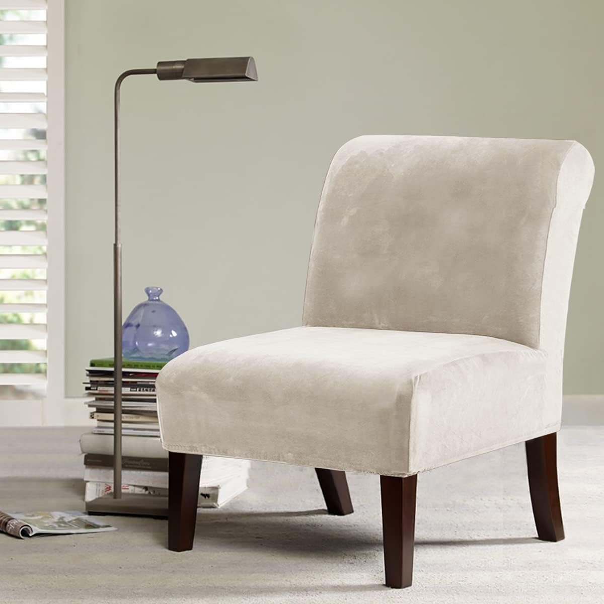 H.VERSAILTEX Velvet Armless Accent Chair Cover Thick High Stretch Slipcover