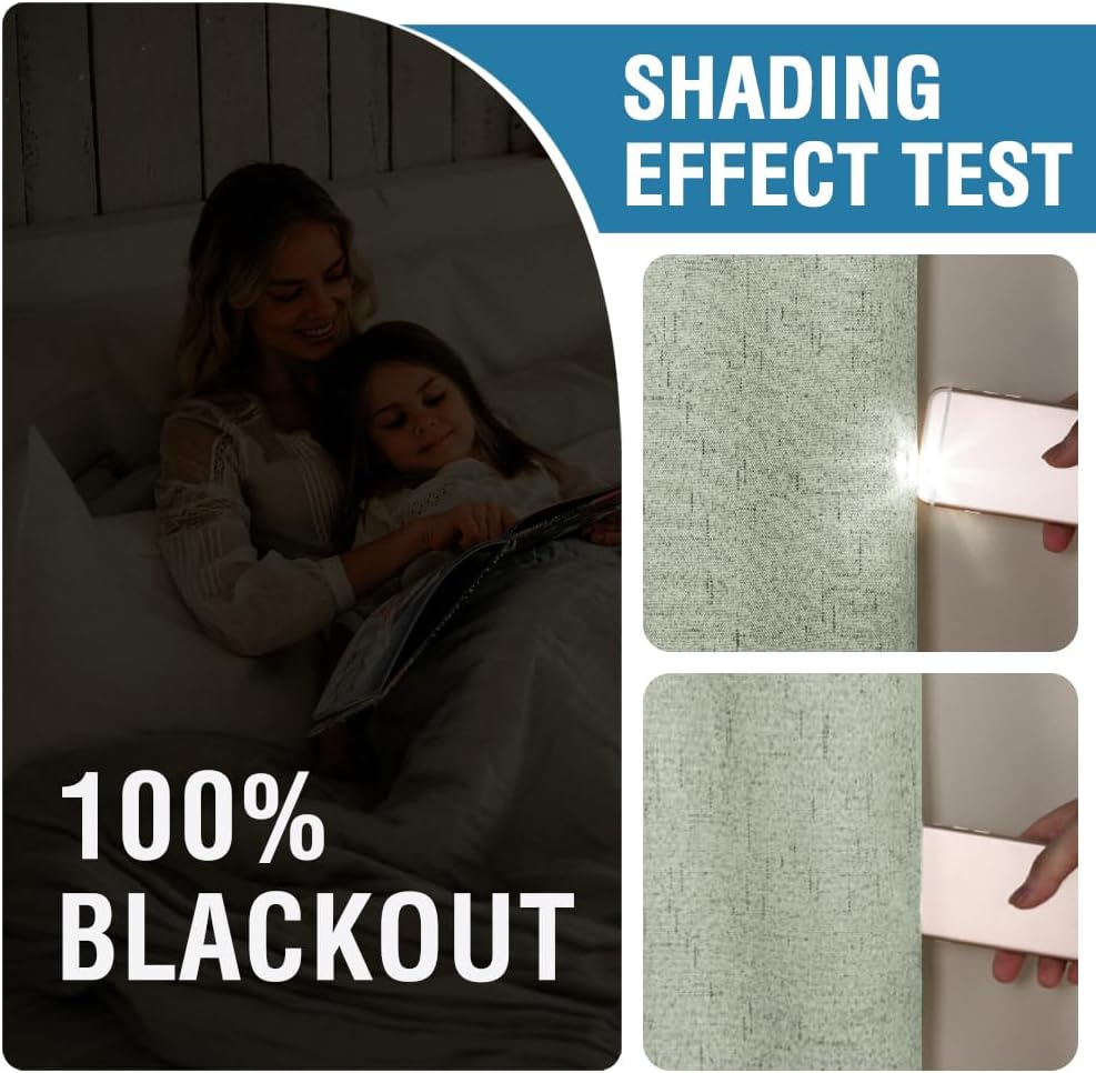 100% Blackout Curtains for Bedroom Faux Linen Texture Thermal Back Tab/Rod Pocket/Hook Belt Draperies 2 Panels