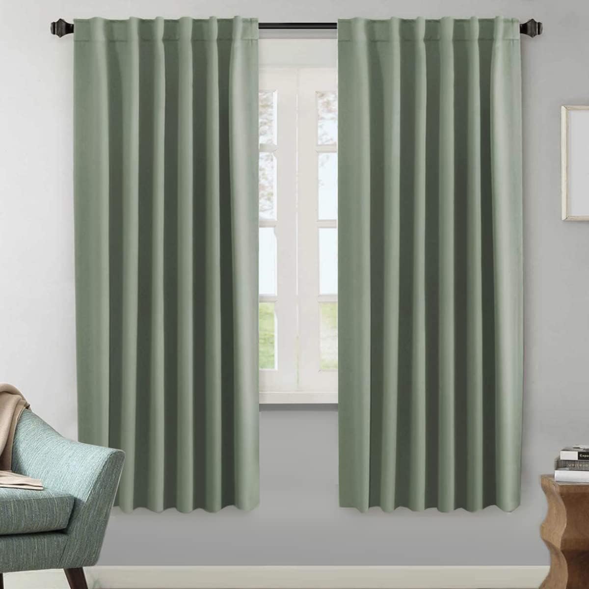 2 pcs H.VERSAILTEX Blackout Curtains Thermal Insulated Window Treatment Panels Room Darkening Blackout Drapes for Living Room Back Tab/Rod Pocket Bedroom Draperies