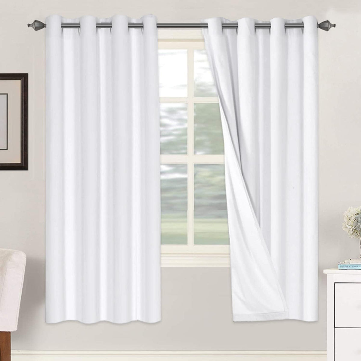 2 pcs  H.VERSAILTEX 100% Blackout Linen Curtains Full Light Blocking Curtains for Bedroom, Textured Window Curtains for Living Room, Energy Efficient Curtains White Liner