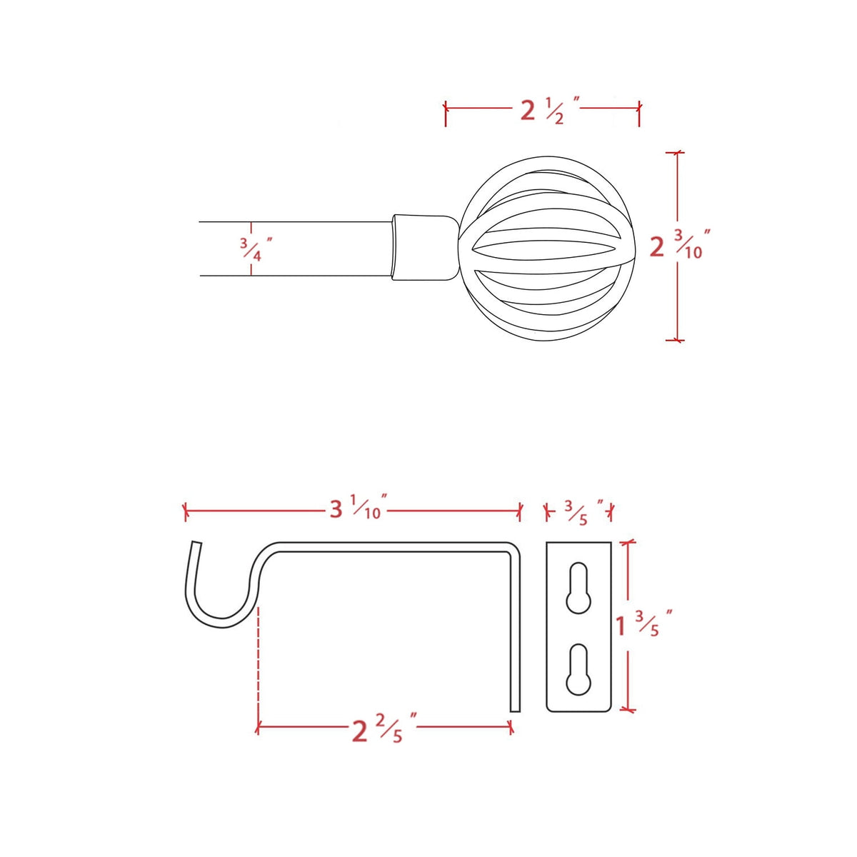 Turquoize Standard Single Adjustable Window Curtain Rod Set 3/4 in Diameter with Round Cage Finials, 28-48 in, Black