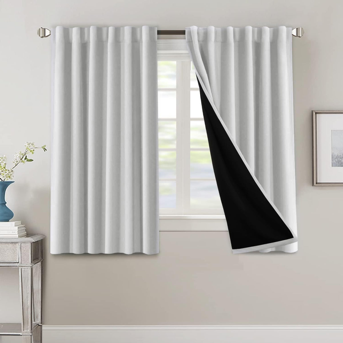 H.VERSAILTEX 100% Blackout Curtains for Bedroom with Black Liner Full Room Darkening Curtains 84 Inch Long Thermal Insulated Back Tab/Rod Pocket Window Drapes for Living Room, 2 Panels, Natural Sand