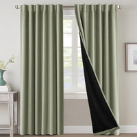 H.VERSAILTEX 100% Blackout Curtains for Bedroom with Black Liner Full Room Darkening Curtains 84 Inch Long Thermal Insulated Back Tab/Rod Pocket Window Drapes for Living Room, 2 Panels, Natural Sand