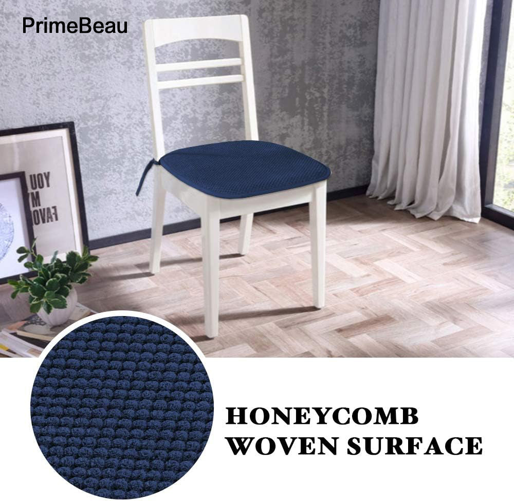 PrimeBeau Memory Foam Chair Cushion Pads Slip-Resistant Chair Pads Thick & Comfy Seat Pads for Office Desk, Dining Table, Kitchen Chairs, Set of 2, 16x16, Navy Pain Relief Covers