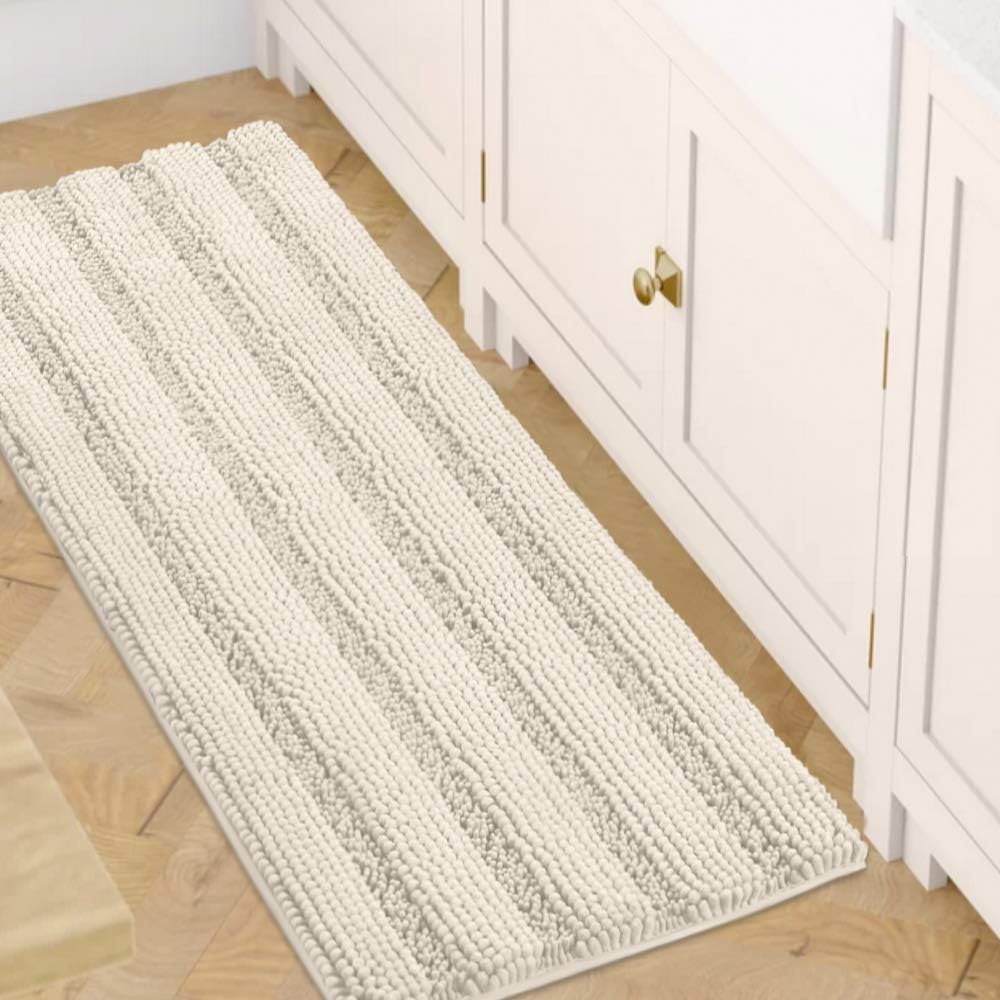 1pc H.VERSAILTEX Bath Rugs for Bathroom Non Slip Bath Mats Extra Thick Chenille Striped Rug 20" x 32" Absorbent Non Skid Fluffy Soft Shaggy Washable Dry Fast Plush Mat for Indoor, Bath Room, Tub