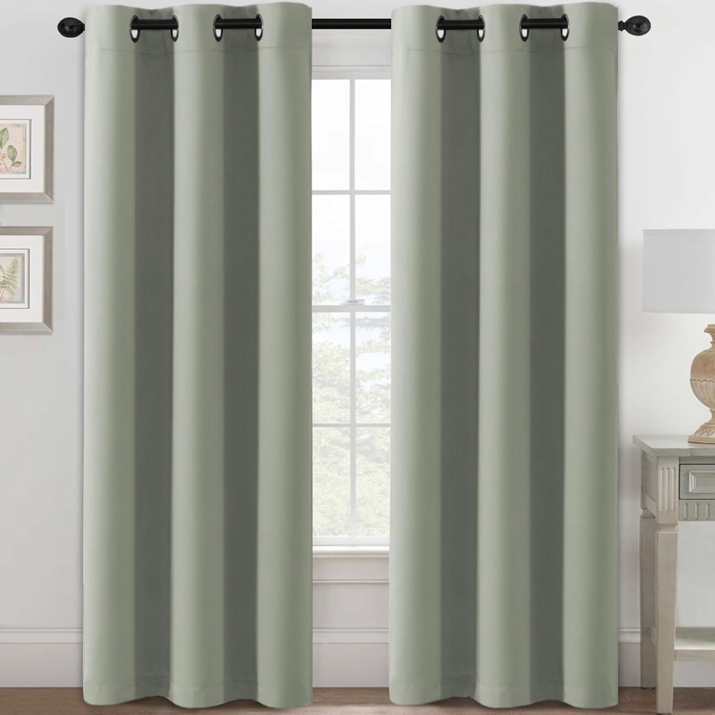 H.VERSAILTEX Stone Blue Blackout Curtains for Bedroom/Living Room 2 Panels Set - Thermal Insulated Room Darkening Grommet Top Blue Curtains