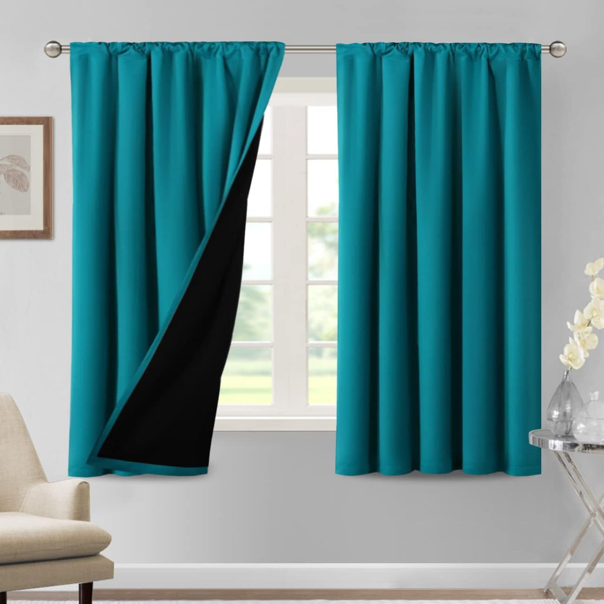 H.VERSAILTEX 100% Blackout Curtains for Bedroom Short Curtains Half Window Curtains for Kitchen, Privacy Energy Saving Curtain Tiers for Bathroom Shades, W 42 x L 36 inch, Pumice Stone, Set of 2