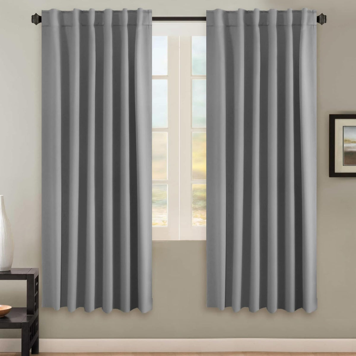 2 pcs H.VERSAILTEX Blackout Curtains Thermal Insulated Window Treatment Panels Room Darkening Blackout Drapes for Living Room Back Tab/Rod Pocket Bedroom Draperies