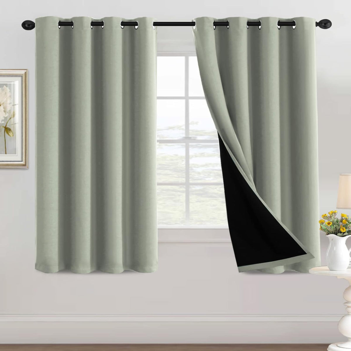 H.VERSAILTEX 100% Black Out Curtains for Bedroom inch Long Blackout Curtains for Living Room, Short Curtains for Windows, Energy Efficiency Curtain Drape Grommet 1 Panel