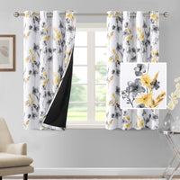 H.VERSAILTEX 100% Blackout Curtains for Living Room Camellia Floral 84 Inches Long Light Blocking Window Treatment with Black Liner Grommet Thermal Drapes, 2 Panels, Grey