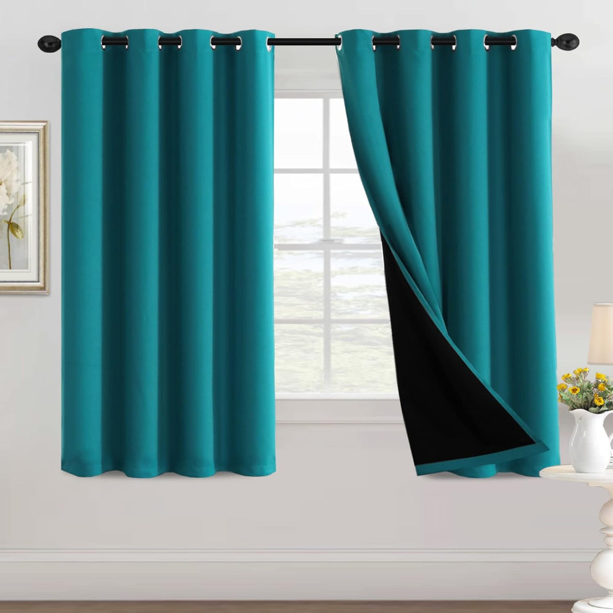 H.VERSAILTEX 100% Black Out Curtains for Bedroom inch Long Blackout Curtains for Living Room, Short Curtains for Windows, Energy Efficiency Curtain Drape Grommet 1 Panel