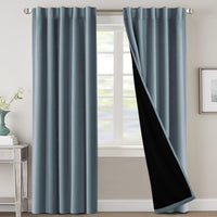 H.VERSAILTEX 100% Blackout Curtains for Bedroom with Black Liner Full Room Darkening Curtains 84 Inch Long Thermal Insulated Back Tab/Rod Pocket Window Drapes for Living Room, 2 Panels, Natural Sand