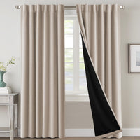 H.VERSAILTEX 100% Blackout Curtains for Bedroom with Black Liner Full Room Darkening Curtains 84 Inch Long Thermal Insulated Back Tab/Rod Pocket Window Drapes for Living Room, 2 Panels, Natural Sand