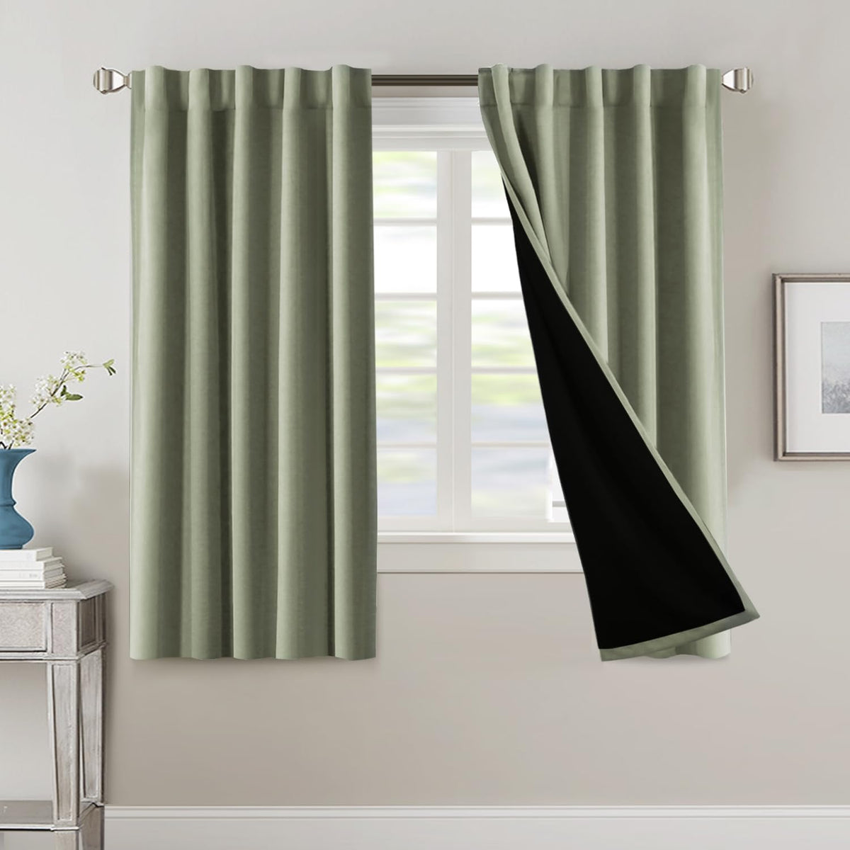 H.VERSAILTEX 100% Blackout Curtains for Bedroom with Black Liner Full Room Darkening Curtains 84 Inch Long Thermal Insulated Back Tab/Rod Pocket Window Drapes for Living Room, 2 Panels, Natural Sand