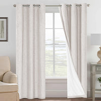 2pcs H.VERSAILTEX Blackout Linen Curtains, 100% Blackout Drapes Textured Blackout Curtains with White Thermal Insulated Liner, Grommet Top Curtains Living Room