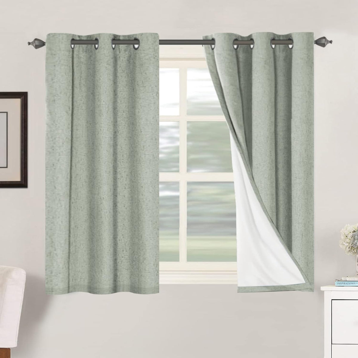 2pcs H.VERSAILTEX Blackout Linen Curtains, 100% Blackout Drapes Textured Blackout Curtains with White Thermal Insulated Liner, Grommet Top Curtains Living Room