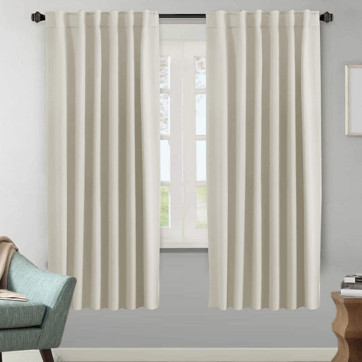 2 pcs H.VERSAILTEX Blackout Curtains Thermal Insulated Window Treatment Panels Room Darkening Blackout Drapes for Living Room Back Tab/Rod Pocket Bedroom Draperies