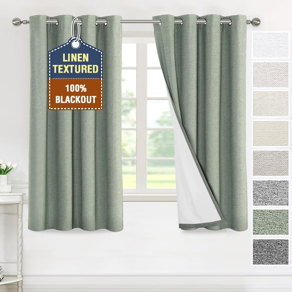 H.VERSAILTEX Elegant Full Coverage Linen 100% Blackout Drapes Heat Blocking Curtains Bedroom Curtain- Ideal for Undisturbed Sleep & Energy Efficiency, 52x84 Inch, Heather Pale Oak(Not Solid)