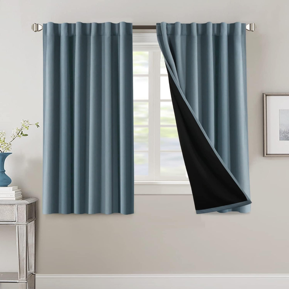 H.VERSAILTEX 100% Blackout Curtains for Bedroom with Black Liner Full Room Darkening Curtains 84 Inch Long Thermal Insulated Back Tab/Rod Pocket Window Drapes for Living Room, 2 Panels, Natural Sand