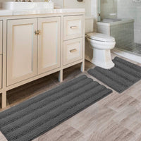 2pcs H.VERSAILTEX Sage Bathroom Rugs, Bath Mat Set of 2 Extra Thick Chenille Striped Pattern Shaggy Bath Rugs for Bathroom, Non Skid Bath Mats for Bathroom Floor