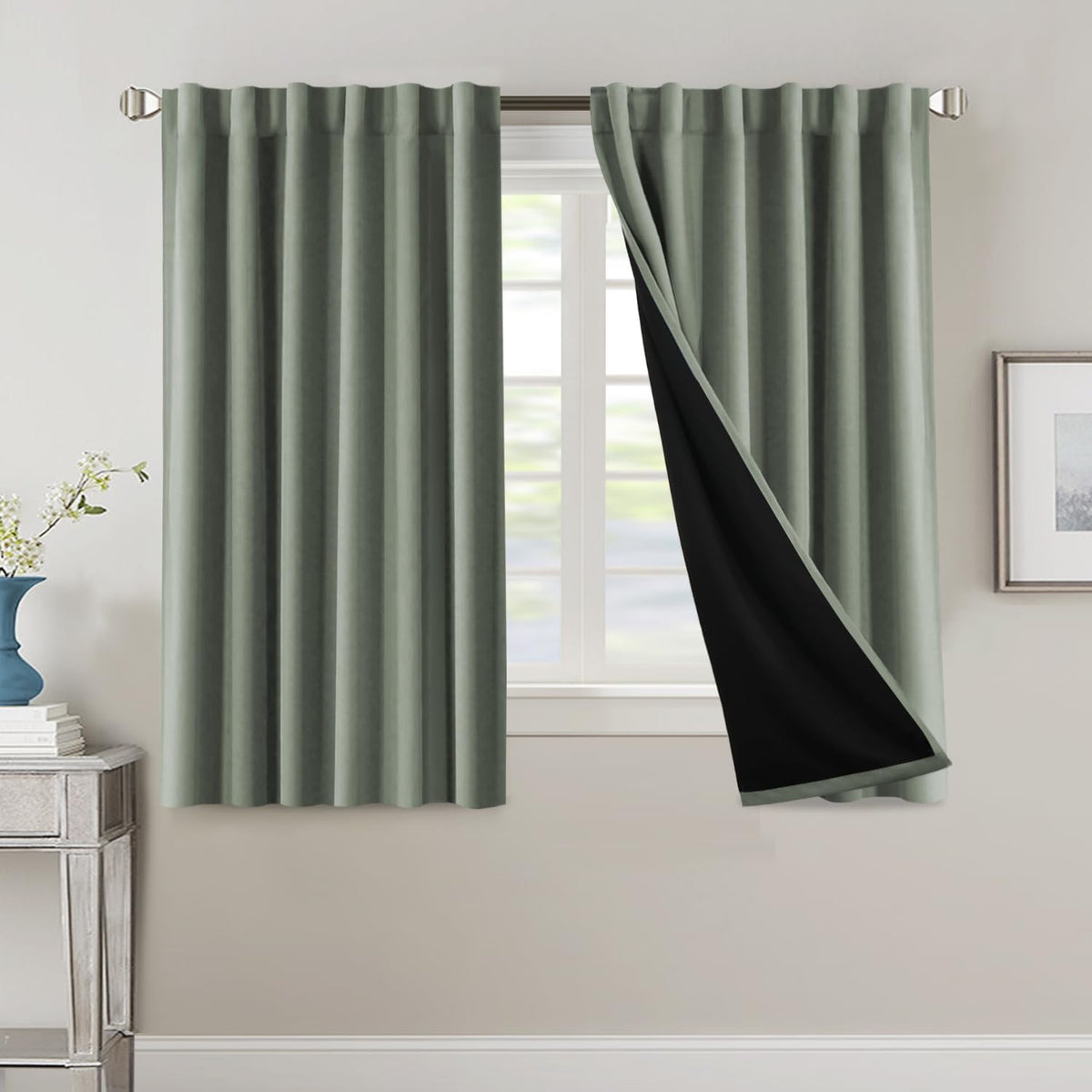 H.VERSAILTEX 100% Blackout Curtains for Bedroom with Black Liner Full Room Darkening Curtains 84 Inch Long Thermal Insulated Back Tab/Rod Pocket Window Drapes for Living Room, 2 Panels, Natural Sand