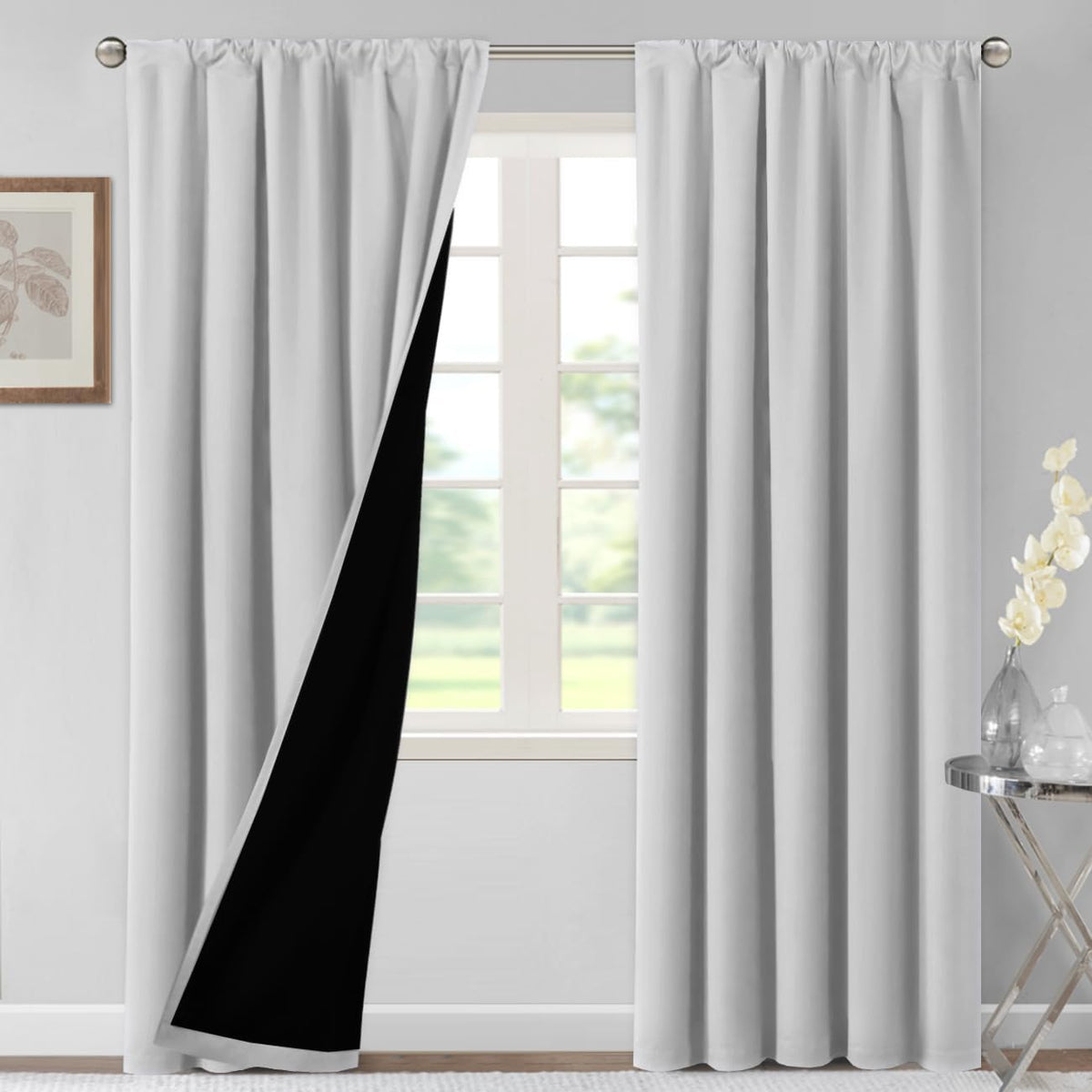 H.VERSAILTEX 100% Blackout Curtains for Bedroom Short Curtains Half Window Curtains for Kitchen, Privacy Energy Saving Curtain Tiers for Bathroom Shades, W 42 x L 36 inch, Pumice Stone, Set of 2
