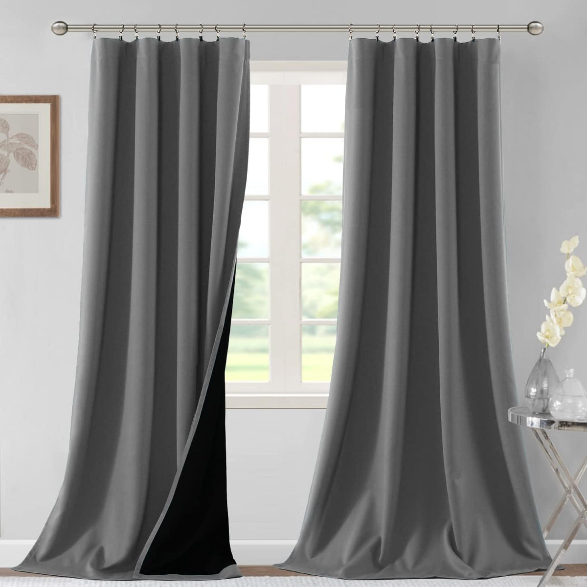 H.VERSAILTEX 100% Blackout Curtains for Bedroom Short Curtains Half Window Curtains for Kitchen, Privacy Energy Saving Curtain Tiers for Bathroom Shades, W 42 x L 36 inch, Pumice Stone, Set of 2