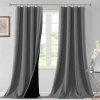 H.VERSAILTEX 100% Blackout Curtains for Bedroom Short Curtains Half Window Curtains for Kitchen, Privacy Energy Saving Curtain Tiers for Bathroom Shades, W 42 x L 36 inch, Pumice Stone, Set of 2