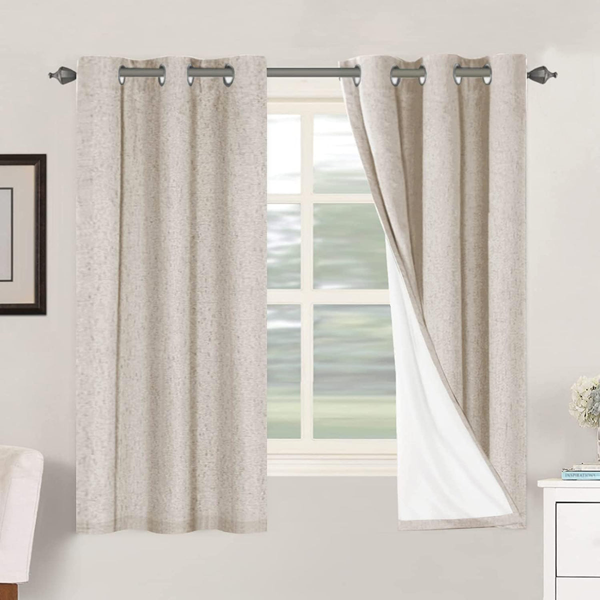 2pcs H.VERSAILTEX Blackout Linen Curtains, 100% Blackout Drapes Textured Blackout Curtains with White Thermal Insulated Liner, Grommet Top Curtains Living Room