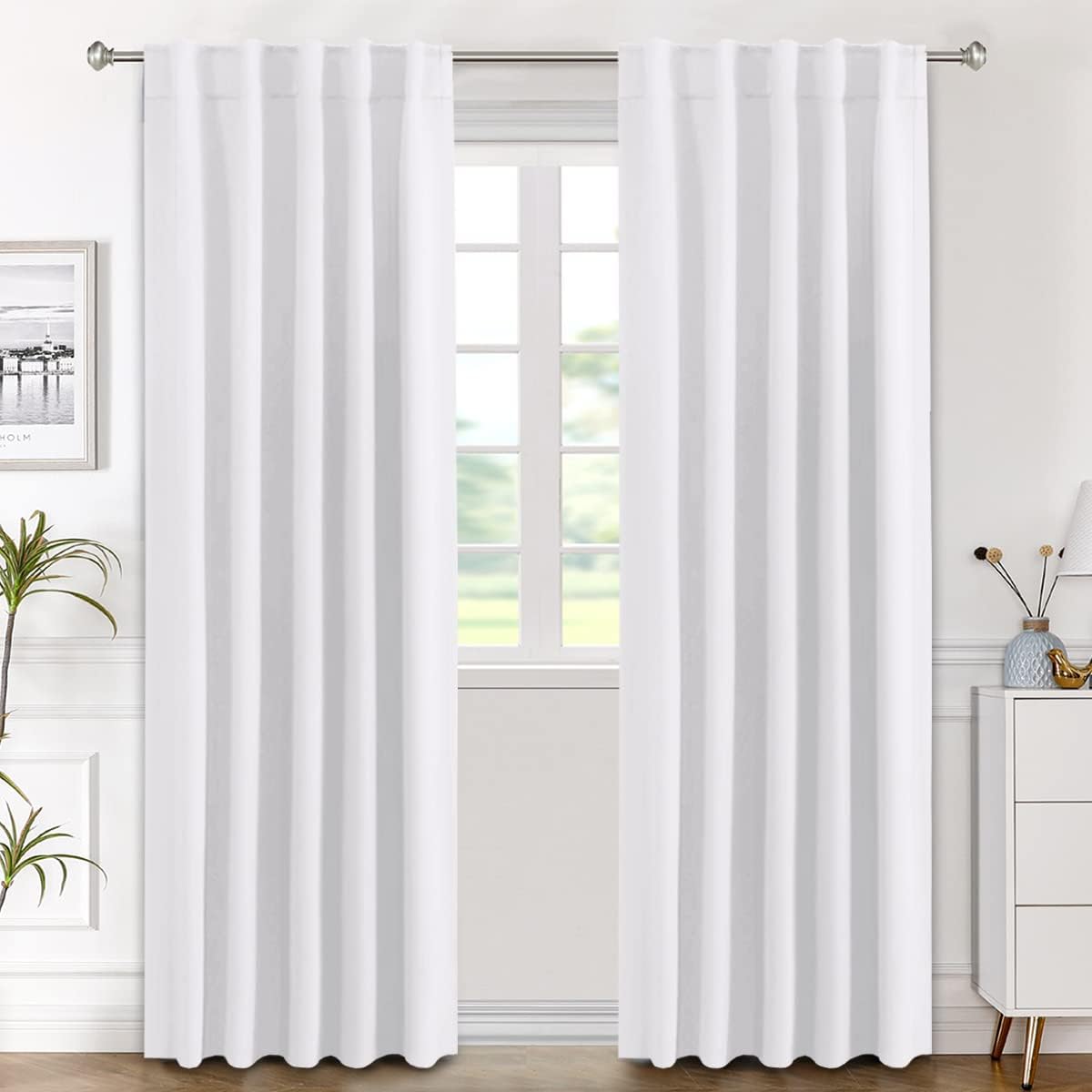 2 pcs H.VERSAILTEX Blackout Curtains Thermal Insulated Window Treatment Panels Room Darkening Blackout Drapes for Living Room Back Tab/Rod Pocket Bedroom Draperies