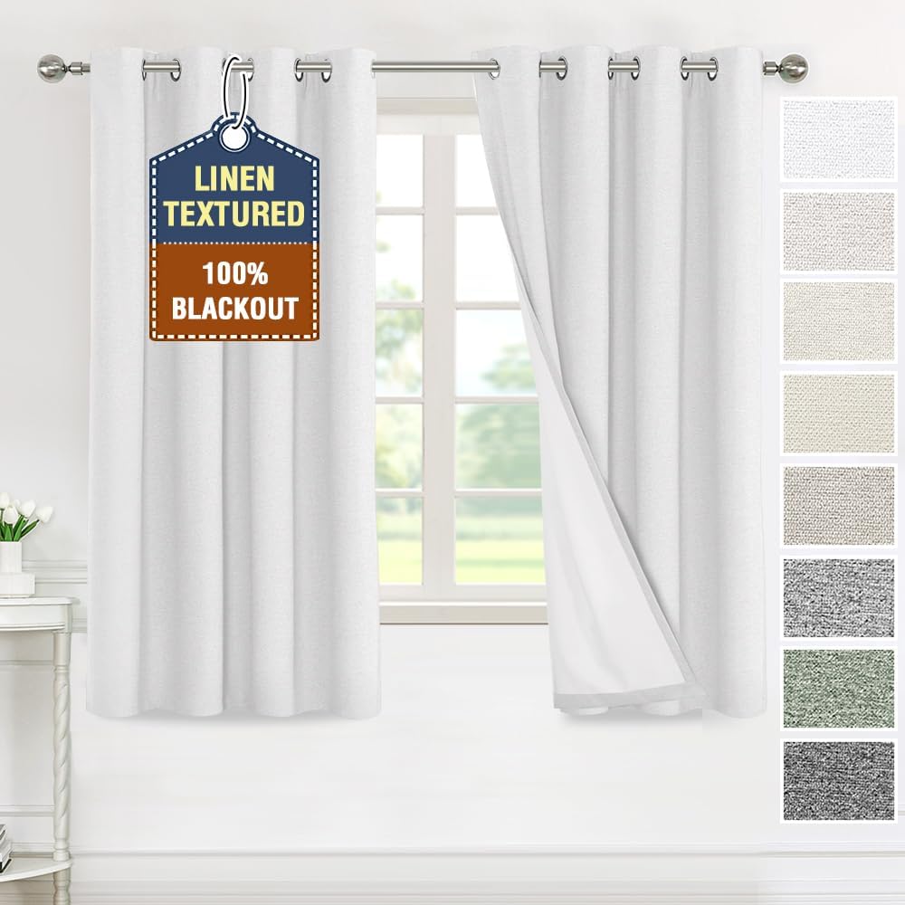 H.VERSAILTEX Elegant Full Coverage Linen 100% Blackout Drapes Heat Blocking Curtains Bedroom Curtain- Ideal for Undisturbed Sleep & Energy Efficiency, 52x84 Inch, Heather Pale Oak(Not Solid)