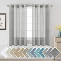 2pcs H.VERSAILTEX Natural Linen Sheer Curtains Flax Linen Blended Curtain Panels Living Room Sheer Curtains, Nickel Grommet Semitransparent Semi-Sheer Soft Privacy Drapes