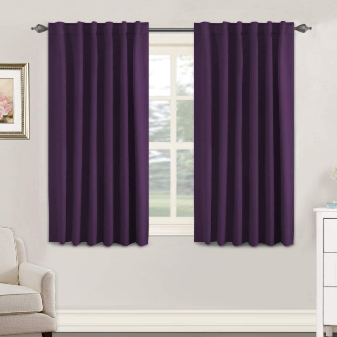 2pcs H.VERSAILTEX Blackout Curtains Thermal Insulated Window Treatment Panels Room Darkening Blackout Drapes for Living Room Back Tab/Rod Pocket Bedroom Draperies