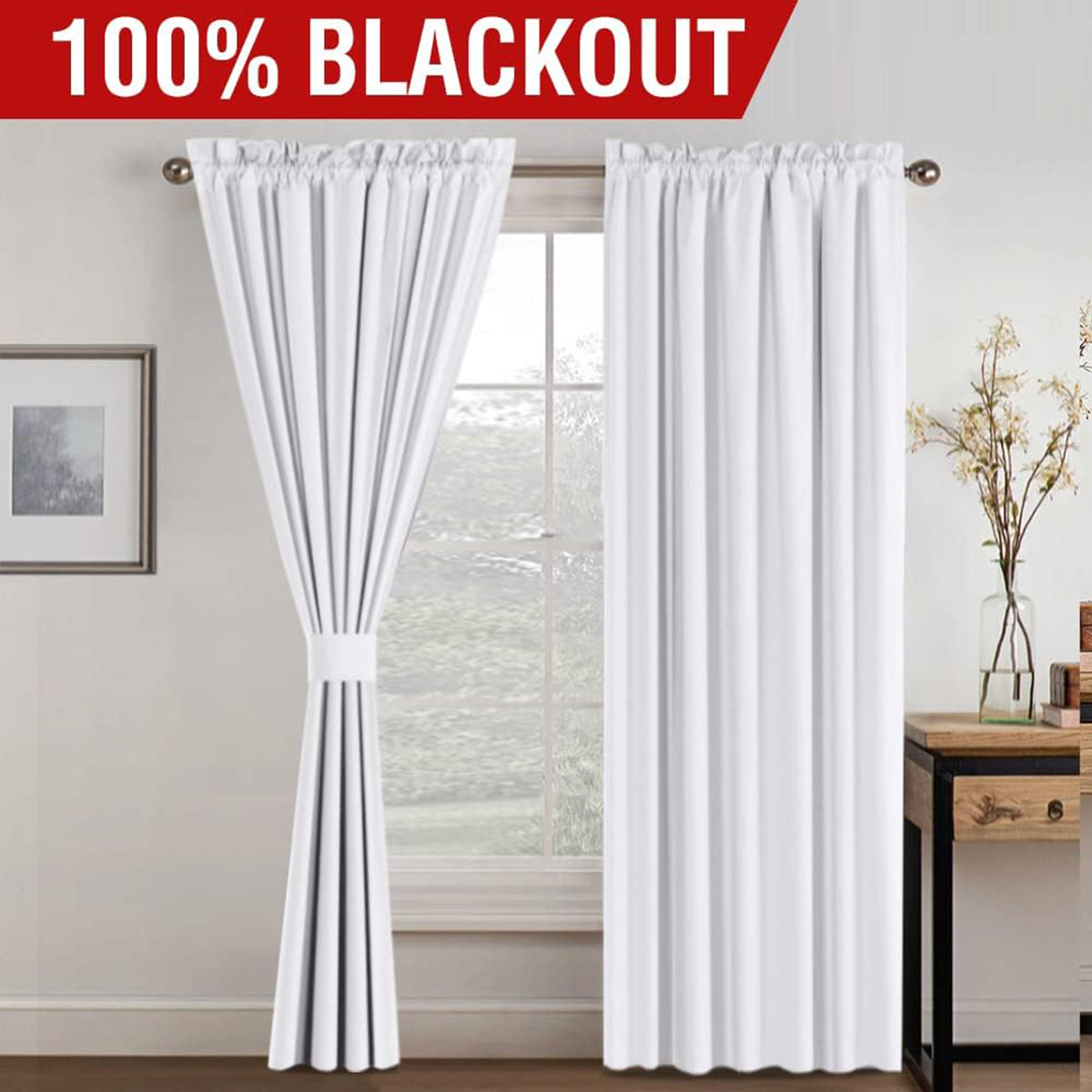 H.VERSAILTEX 100% Blackout Curtains Full Light Blocking Curtain Draperies with Soft White Coating for Bedroom Living Room Thermal Insulated Window Treatment Set of 2 Panels