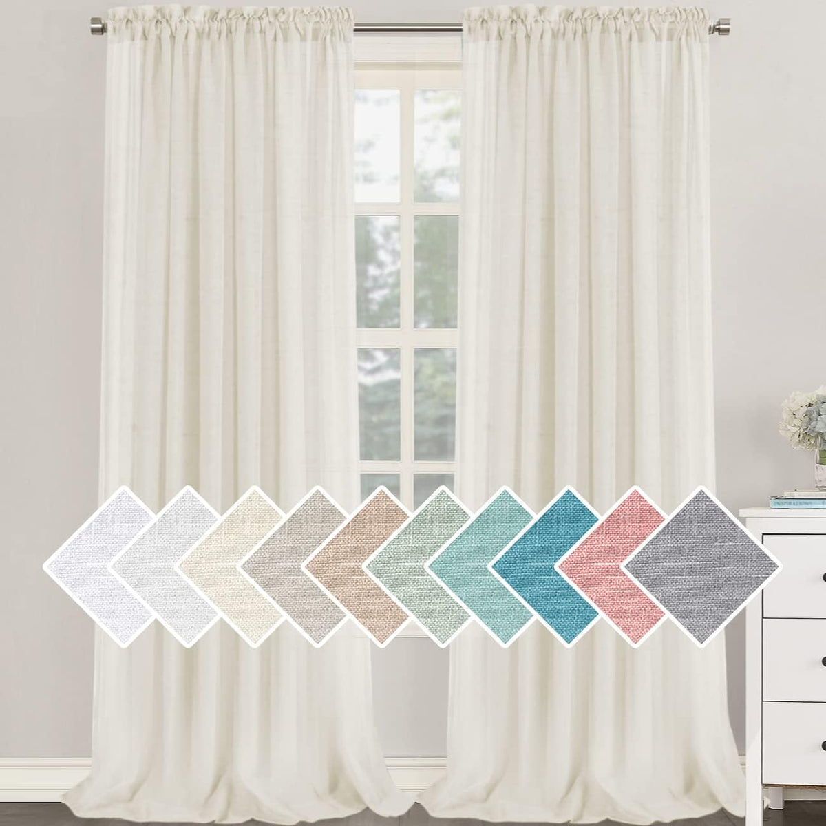 h.versailtx Linen Blend Semi Sheer Curtain Panels Natural Light Filtering Rod Pocket product image
