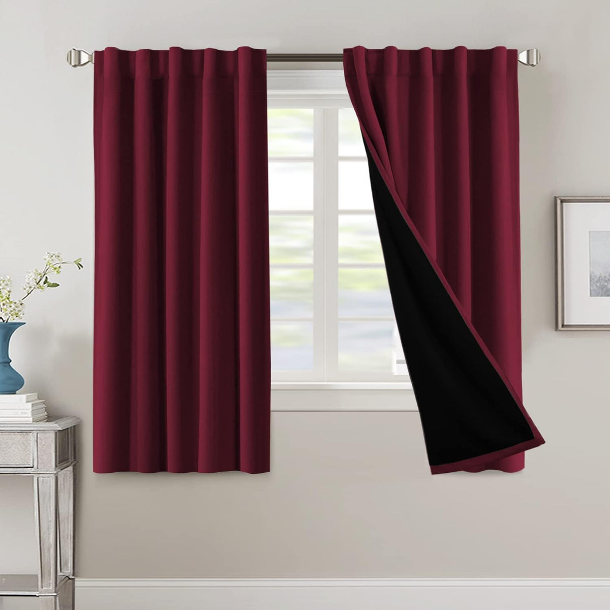 H.VERSAILTEX 100% Blackout Curtains for Bedroom with Black Liner Full Room Darkening Curtains 84 Inch Long Thermal Insulated Back Tab/Rod Pocket Window Drapes for Living Room, 2 Panels, Natural Sand