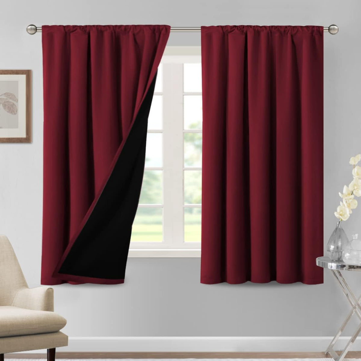 H.VERSAILTEX 100% Blackout Curtains for Bedroom Short Curtains Half Window Curtains for Kitchen, Privacy Energy Saving Curtain Tiers for Bathroom Shades, W 42 x L 36 inch, Pumice Stone, Set of 2