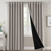 H.VERSAILTEX 100% Blackout Curtains for Bedroom with Black Liner Full Room Darkening Curtains 84 Inch Long Thermal Insulated Back Tab/Rod Pocket Window Drapes for Living Room, 2 Panels, Natural Sand