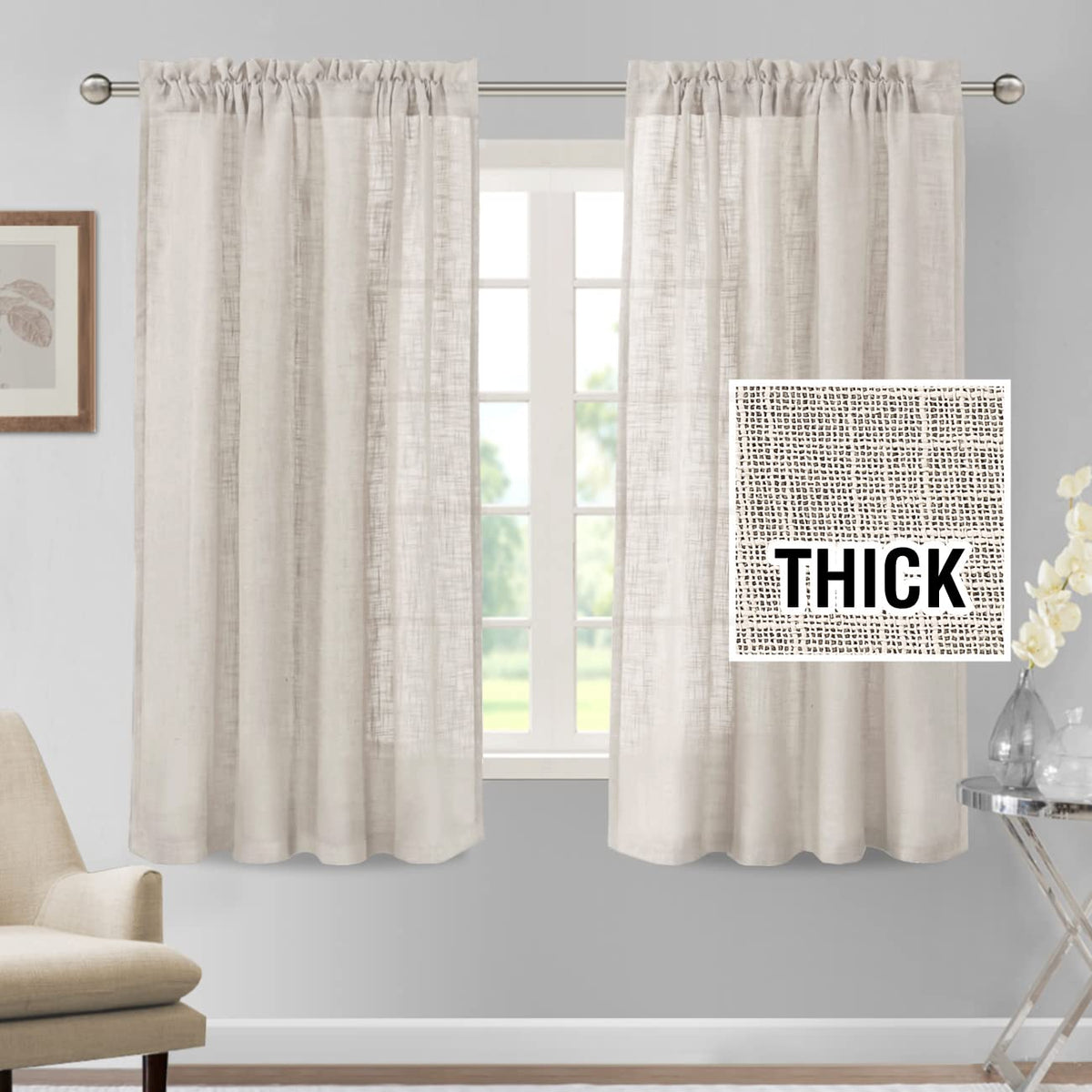 Linen Blended Curtains Light Filtering Burlap Textured Rod Pocket 2 Panel Sets product feature or detail image