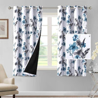 H.VERSAILTEX 100% Blackout Curtains for Living Room Camellia Floral 84 Inches Long Light Blocking Window Treatment with Black Liner Grommet Thermal Drapes, 2 Panels, Grey