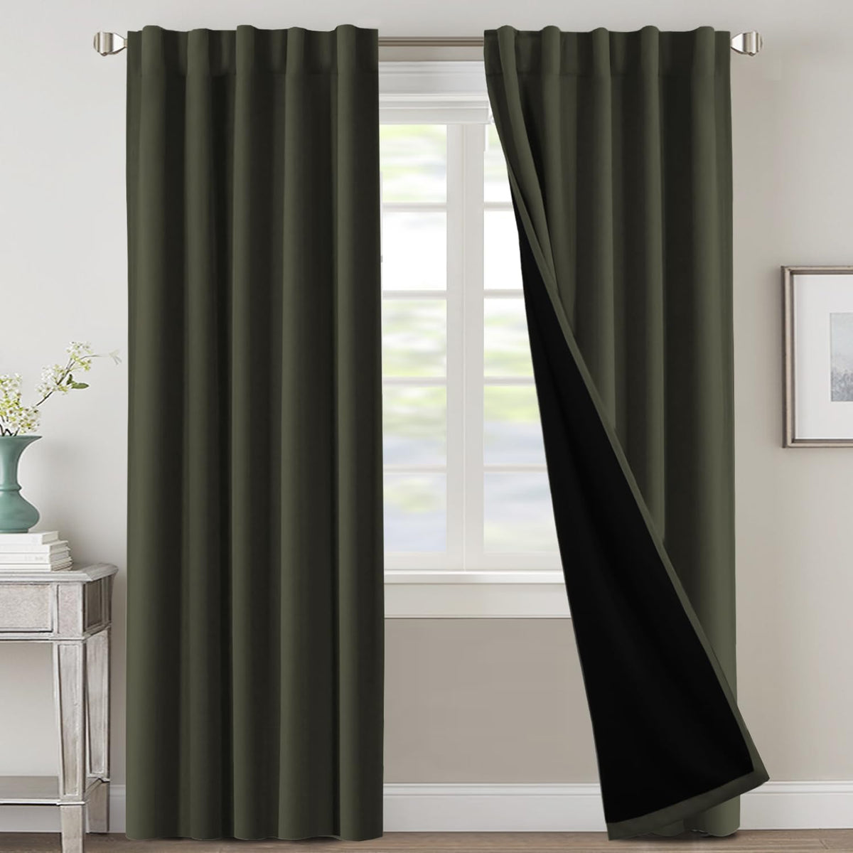 H.VERSAILTEX 100% Blackout Curtains for Bedroom with Black Liner Full Room Darkening Curtains 84 Inch Long Thermal Insulated Back Tab/Rod Pocket Window Drapes for Living Room, 2 Panels, Natural Sand