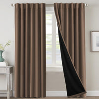H.VERSAILTEX 100% Blackout Curtains for Bedroom with Black Liner Full Room Darkening Curtains 84 Inch Long Thermal Insulated Back Tab/Rod Pocket Window Drapes for Living Room, 2 Panels, Natural Sand
