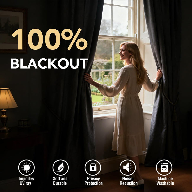 H.VERSAILTEX Velvet 100% Blackout Curtains for Living Room Full Light Blocking Curtains Thermal Insulated Room Window Drapes Soft Luxury Curtains Grommet Top 2 Panels (55" W x 96" L, Stone Blue)
