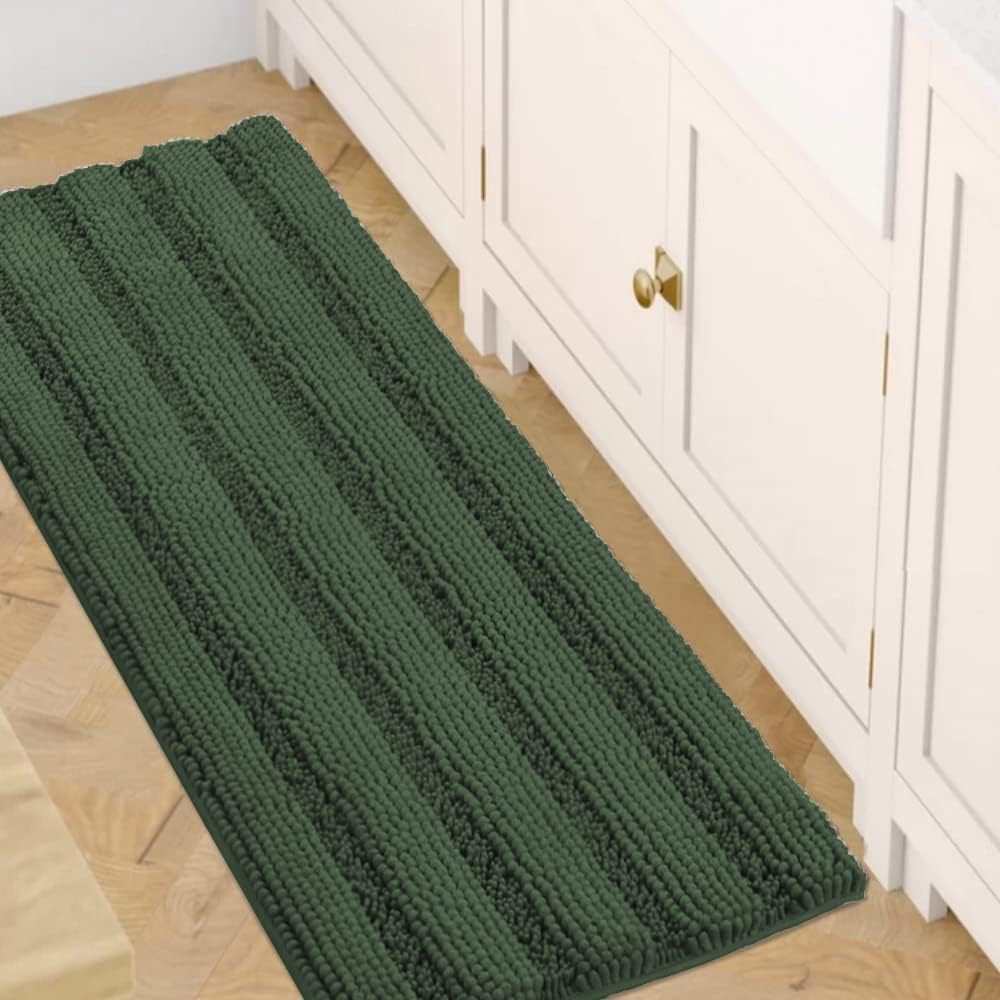 1pc H.VERSAILTEX Bath Rugs for Bathroom Non Slip Bath Mats Extra Thick Chenille Striped Rug 20" x 32" Absorbent Non Skid Fluffy Soft Shaggy Washable Dry Fast Plush Mat for Indoor, Bath Room, Tub