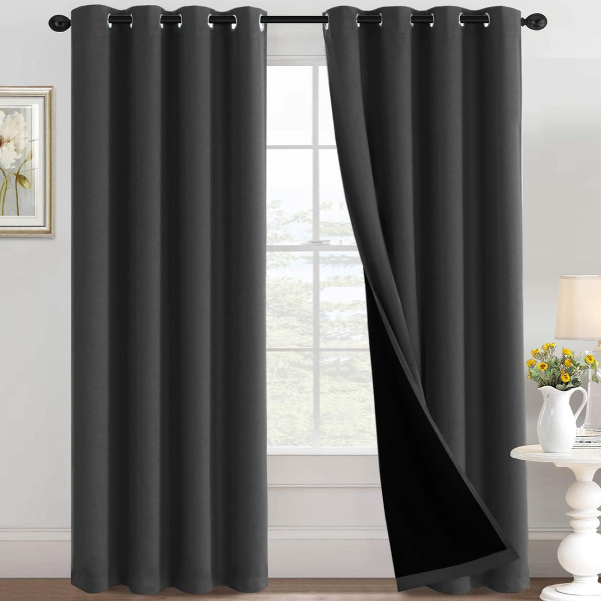 H.VERSAILTEX 100% Black Out Curtains for Bedroom inch Long Blackout Curtains for Living Room, Short Curtains for Windows, Energy Efficiency Curtain Drape Grommet 1 Panel